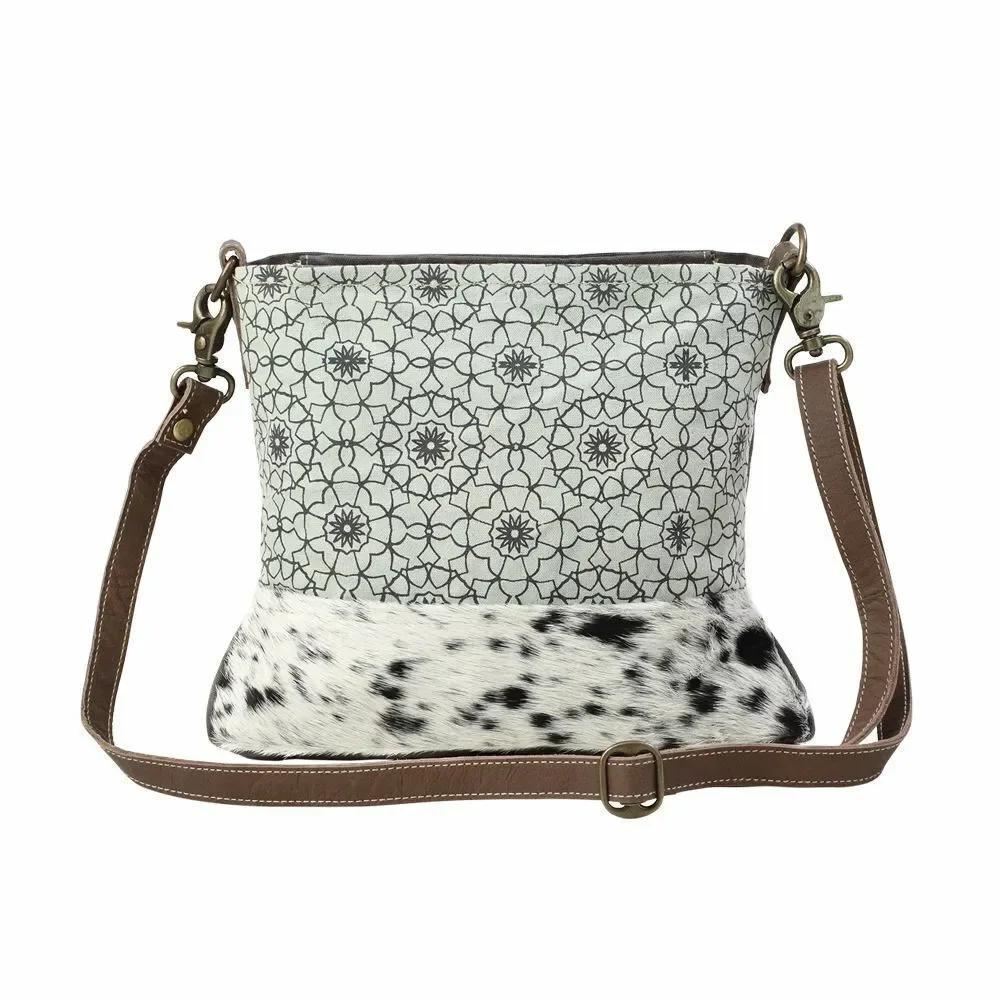 Myra Bag Handmade Green Floral Shoulder Bag Upcycled Canvas & Cowhide Leather